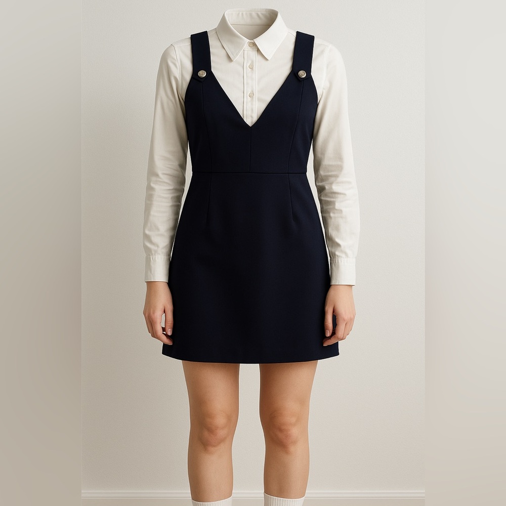 Trendyol Navy Blue V-Neck Button Strap Mini Dress – Size M (NWT)